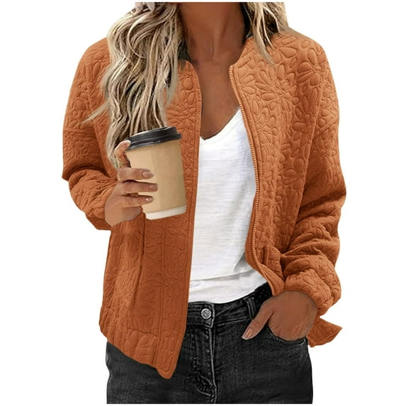 HAiming Womens Oversize Zip up Jacket Casual Long Sleeve Crew Neck Coat Tops Solid Color Trendy Clothes