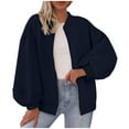 thumbnail image 1 of HAiming Womens Oversize Zip up Jacket Casual Puff Sleeve Crew Neck Solid Color Coat Tops Fashion Clothes, 1 of 6