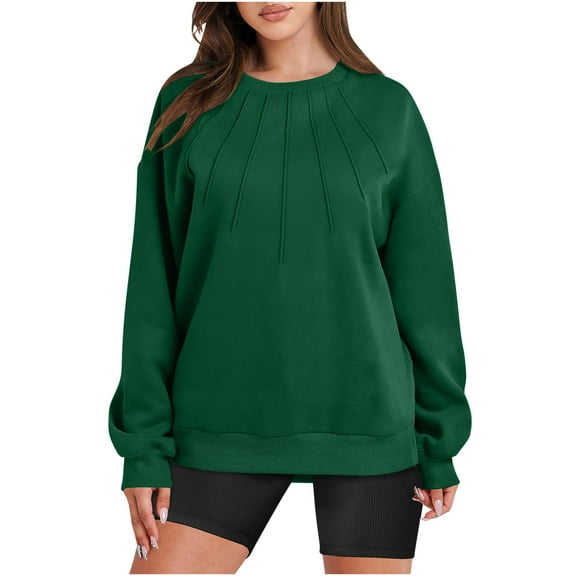HAiming Womens Oversized Pullover Tops 2025 Trendy Round Neck Long Sleeve Solid Color Shirts Fall Casual Loose Blouses