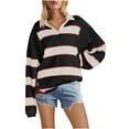 thumbnail image 1 of HAiming Womens Oversized Sweatshirt 2025 Trendy Striped V Neck Long Sleeve Shirts Fall Winter Casual Going out Blouses, 1 of 4