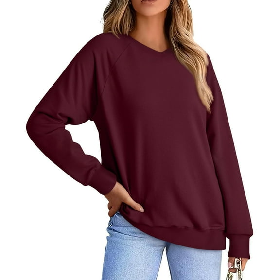 HAiming Womens Oversized V Neck Sweatshirts Solid Color Long Sleeve Pullover Tops Casual Soft Cozy Loose Blouse
