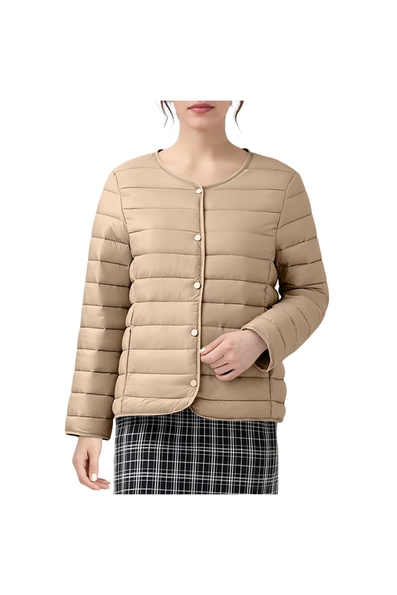 Womens Padded Jacket Coat Long Sleeve Casual Snap Button Winter Warm Inner Outwear Trendy Clothes