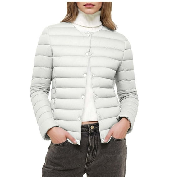 HAiming Womens Padded Quilted Jacket Long Sleeve Button down Winter Warm Slim Fitted Outerwear Coats with Pockets