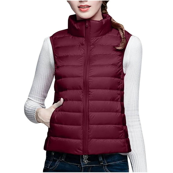 HAiming Womens Padded Vest Full Zip Casual Sleeveless Stand Neck Coat Jacket Winter Warm Fall Clothes with Pockets