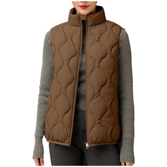 HAiming Womens Padded Vest Lightweight Sleeveless Stand Collar Jacket Quilted Solid Warm Winter Coat