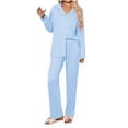 thumbnail image 1 of HAiming Womens Pajamas Set Long Sleeve V-Neck Button down Tops Pants 2 Piece Pjs Sleepwear Casual Soft Loungewear, 1 of 4