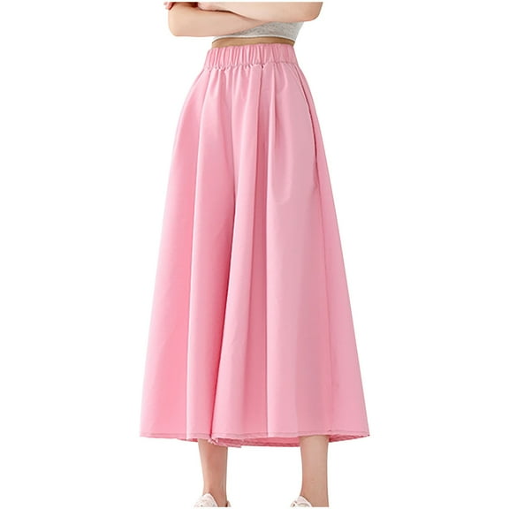 HAiming Womens Palazzo Pants Dressy Casual Wide Leg Elastic Waist Capris Open Bottom Pants with Pockets Solid Color