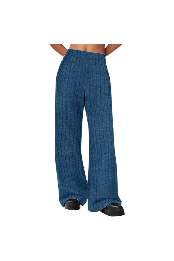Womens Pants Casual Straight Wide Leg Ribbed Loose Solid Color Soft Comfy Lounge Trousers Trendy Clothes