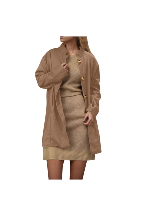 Womens Pea Coat Trendy Solid Long Sleeve Button down Overcoat Winter Casual Trench Jacket Outwear with Pockets