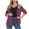 thumbnail image 1 of HAiming Womens Plaid Button down Hoodies Shirt Casual Long Sleeve Oversize Drawstring Hooded Jacket Coat, 1 of 5