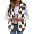thumbnail image 1 of HAiming Womens Plaid Fleece Vest Full Zip Casual Sleeveless Lapel Collar Outerwear Jacket Fall Winter Warm Clothes, 1 of 7