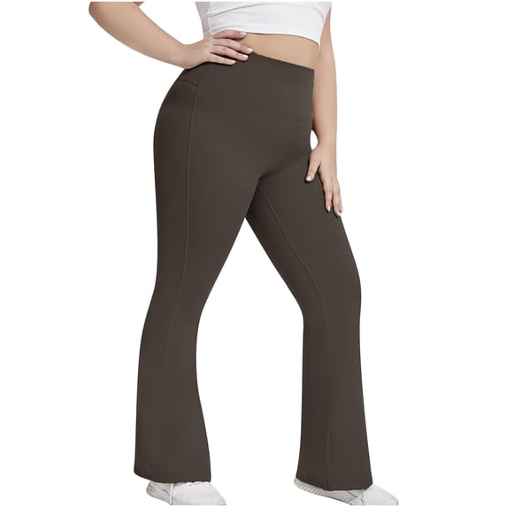 HAiming Womens Plus Size Falre Yoga Pants High Waisted Stretchy Running Legging Solid Gym Workout Athletic Trouser