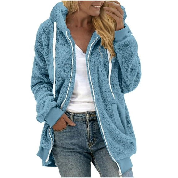 HAiming Womens Plus Size Fleece Coat Full Zip up Long Sleeve Soft Comfy Jacket Thick Fall Winter Trendy Clothes