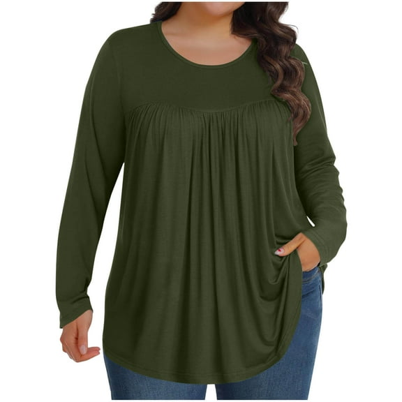 HAiming Womens Plus Size Long Sleeve Shirt Dressy Casual Round Neck Pullover Solid Color Pullover Tops Going out Clothing