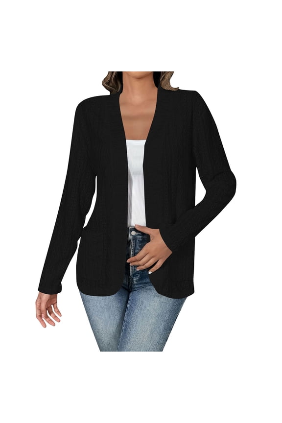 Womens Plus Size Open Front Cardigans Casual Lightweight Long Sleeve Tops with Pockets Spring Clothes Outfits