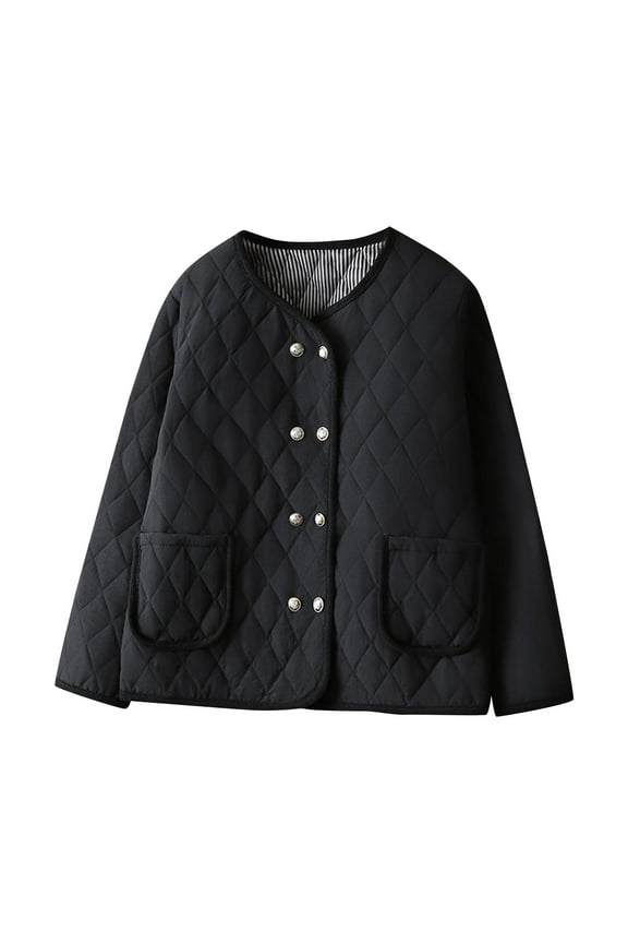 Womens Plus Size Padded Jackets Striped Lined Button down Long Sleeve Coats Warm Outwear with Pockets