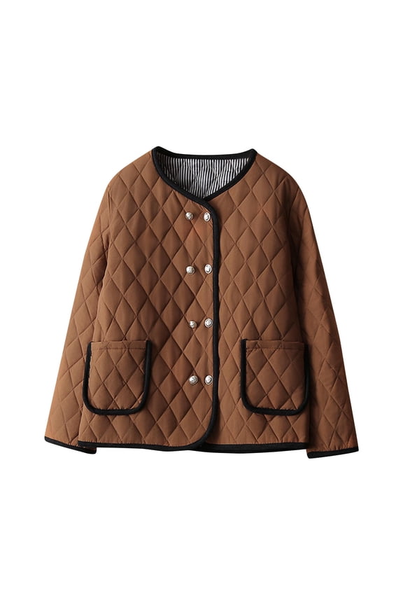 Womens Plus Size Padded Jackets Striped Lined Button down Long Sleeve Coats Warm Outwear with Pockets