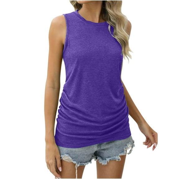 HAiming Womens Plus Size Sleeveless Tank Top Solid Color Crewneck Loose Tunic Shirts Casual Basic Tees Blouse
