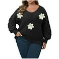 thumbnail image 1 of HAiming Womens Plus Size Sweater Casual Loose V Neck Long Sleeve Drop Shoulder Flower Graphic Pullover Knit Tops, 1 of 6