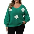 thumbnail image 1 of HAiming Womens Plus Size Sweater Casual Loose V Neck Long Sleeve Drop Shoulder Flower Graphic Pullover Knit Tops, 1 of 7