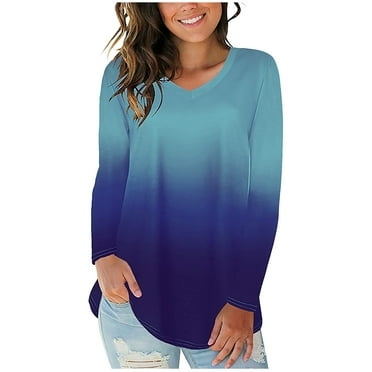 HAiming Womens Plus Size Tunic Tops Gradient Color Long Sleeve V Neck Pullover Shirts Casual Loose Basic Blouse