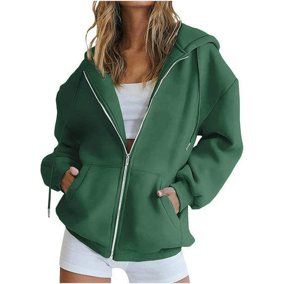 HAiming Womens Plus Size Zip up Hoodie Jacket Casual Long Sleeve Hooded Sweatshirt Coat with Pockets