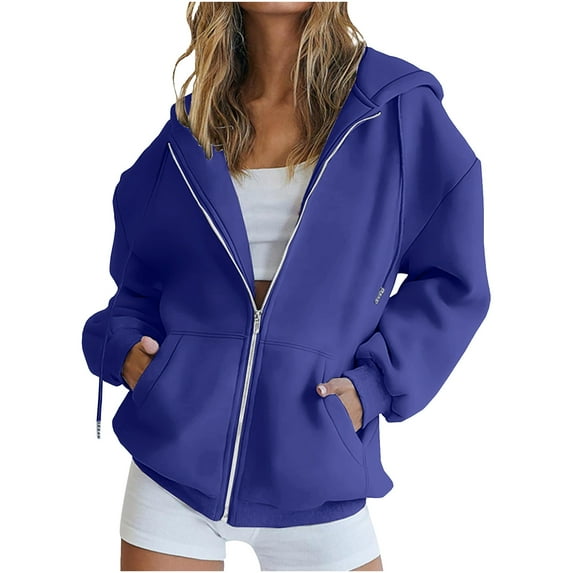 HAiming Womens Plus Size Zip up Hoodie Jacket Casual Long Sleeve Hooded Sweatshirt Coat with Pockets