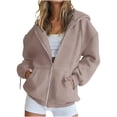 thumbnail image 1 of HAiming Womens Plus Size Zip up Hoodie Jacket Casual Long Sleeve Hooded Sweatshirt Coat with Pockets Khaki XL, 1 of 7