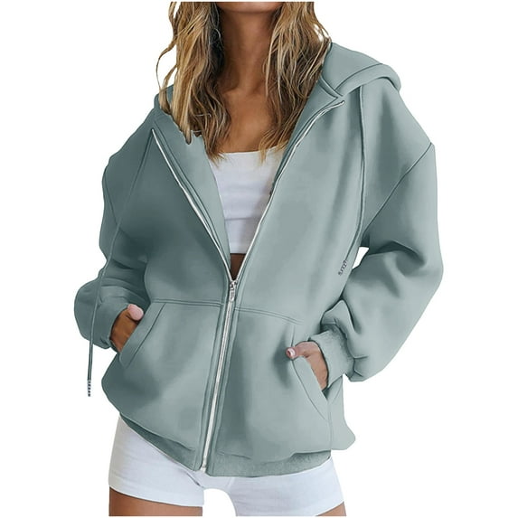 HAiming Womens Plus Size Zip up Hoodie Jacket Casual Long Sleeve Hooded Sweatshirt Coat with Pockets