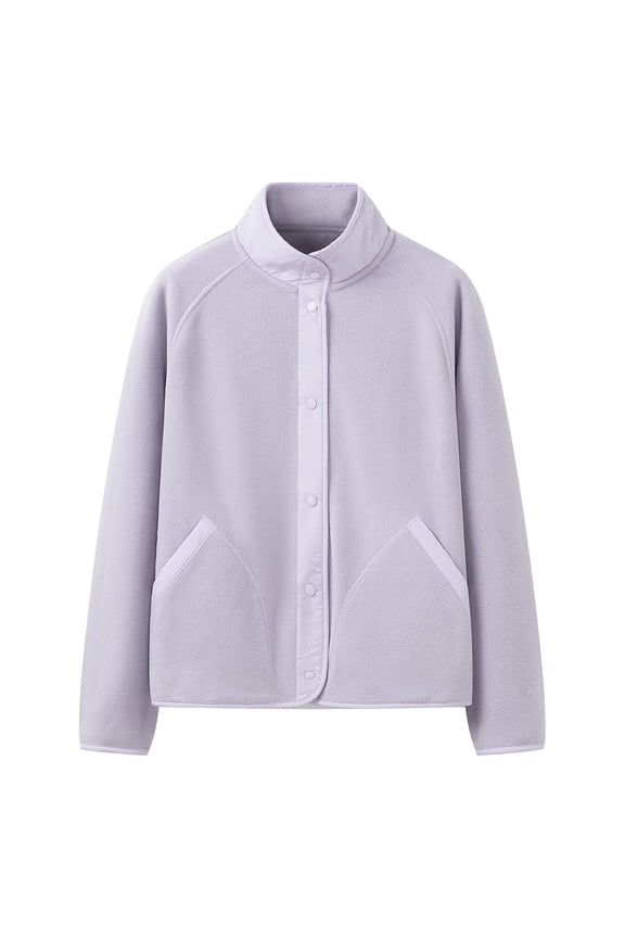 Womens Plush Jacket Stand Collar Button down Sherpa Coat Soft Comfy Outerwear Clothes with Pockets