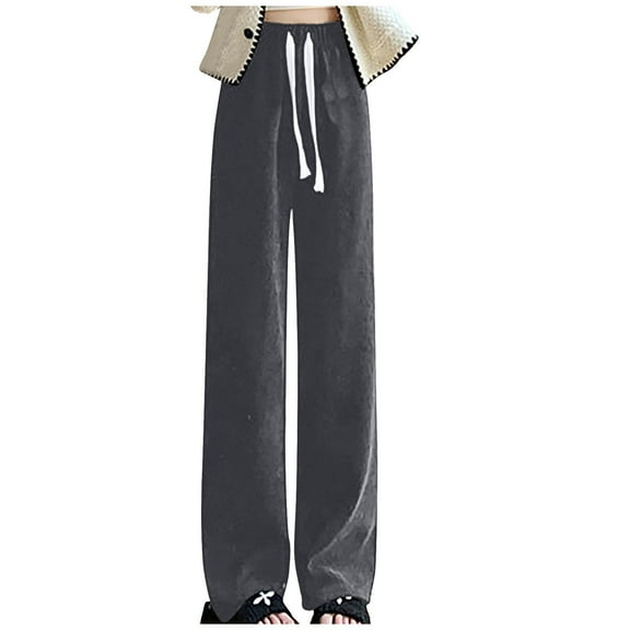 HAiming Womens Plush Straight Leg Pants Drawstring Elastic High Waist Sport Pants Plus Size Casual Thicken Trousers