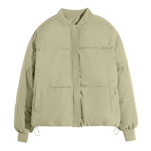 HAiming Womens Puffer Jacket Winter Packable down Long Sleeve Cropped Coats Casual Padded Warm Outerwear with Pocket