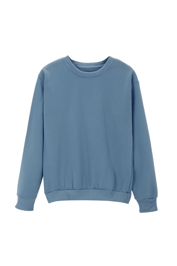 Womens Pullover Solid Color Sweatshirt Casual Long Sleeve Crewneck Loose Soft Basic Tops Trendy Clothes