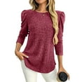 thumbnail image 1 of HAiming Womens Pullover Tunic Tops Casual Long Puff Sleeve Crewneck Lightweight Solid Color Loose Ribbed Clothes, 1 of 7
