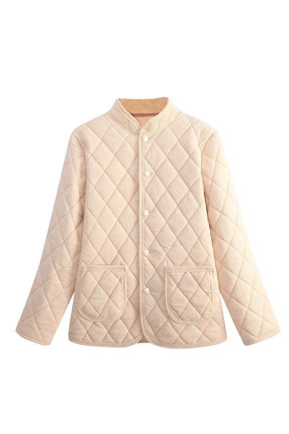 Womens Quilted Jackets Winter Warm Padded Long Sleeve Coat Button up Coats Fall Trendy Clothes with Pockets