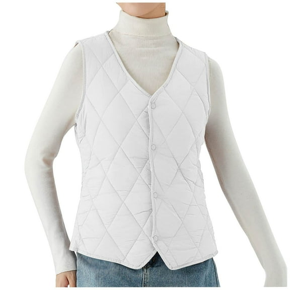HAiming Womens Quilted Vest V Neck Button down Sleeveless Jacket Lightweight Puffer Coat Plus Size Casual Warm Outwear