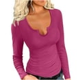 thumbnail image 1 of HAiming Womens Ribbed Knitted Tops Solid Color Long Sleeve V Neck Slim Bottom Shirts Fall Winter Casual Basic Blouse, 1 of 5