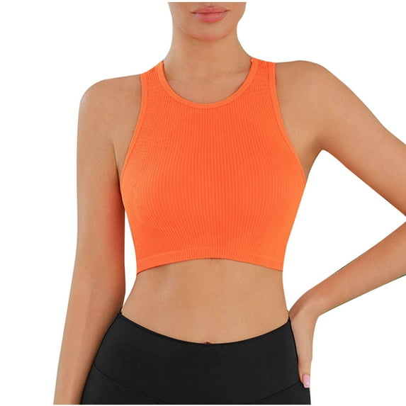 HAiming Womens Ribbed Sports Bras Racerback High Neck Workout Yoga Wireless Supportive Breathable Bralette