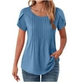 thumbnail image 1 of HAiming Womens Short Sleeve Round Neck Shirts Solid Color Casual Tunic Tops Summer Fashion Pleated Loose Tees Blouses, 1 of 9