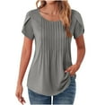 thumbnail image 1 of HAiming Womens Short Sleeve Round Neck Shirts Solid Color Casual Tunic Tops Summer Fashion Pleated Loose Tees Blouses, 1 of 9