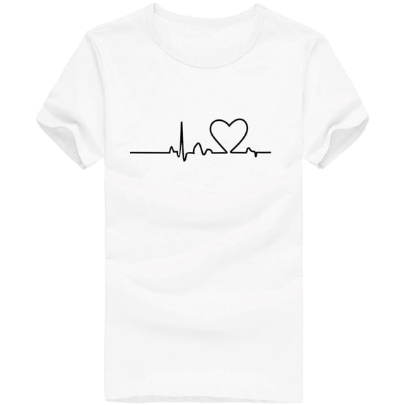 HAiming Womens Short Sleeve Shirts Summer Round Neck Loose Tops Plus Size Casual Heart Printed Cute Basic Tee Blouse