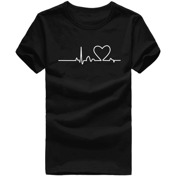 HAiming Womens Short Sleeve Shirts Summer Round Neck Loose Tops Plus Size Casual Heart Printed Cute Basic Tee Blouse