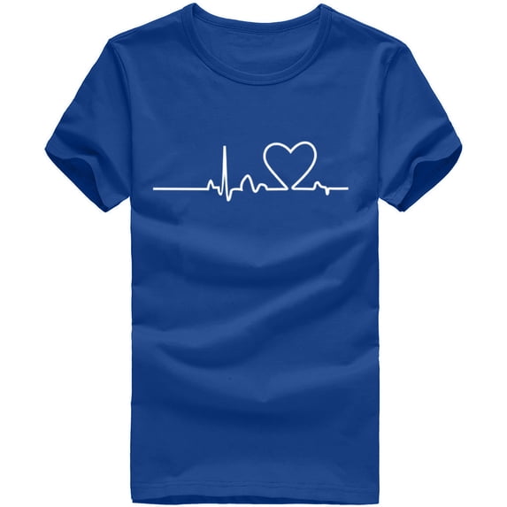 HAiming Womens Short Sleeve Shirts Summer Round Neck Loose Tops Plus Size Casual Heart Printed Cute Basic Tee Blouse