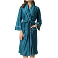 thumbnail image 1 of HAiming Womens Silk Satin Robes Fall Winter Thin Soft Comfortbale Casual Mid Length Bathrobes Loungewear with Pockets, 1 of 2