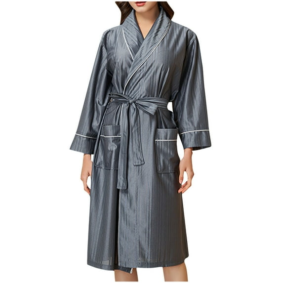 HAiming Womens Silk Satin Robes Fall Winter Thin Soft Comfortbale Casual Mid Length Bathrobes Loungewear with Pockets