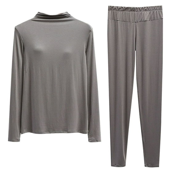 HAiming Womens Soft Pajama Sets Plus Size Half Turtleneck Long Sleeve Tops and Pants 2 Piece Casual Outfits Loungewear
