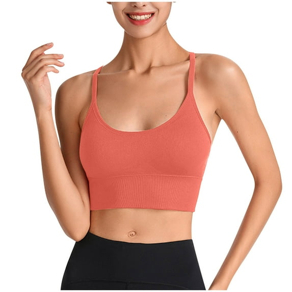 HAiming Womens Spaghetti Strap Sports Bra Scoop Neck Wireless Stretchy Yoga Workout Crop Pullover Top