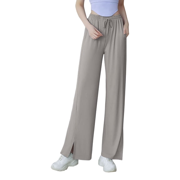 HAiming Womens Split Wide Leg Sweatpants High Waisted Summer Pants Lightweight Palazzo Pants with Pockets