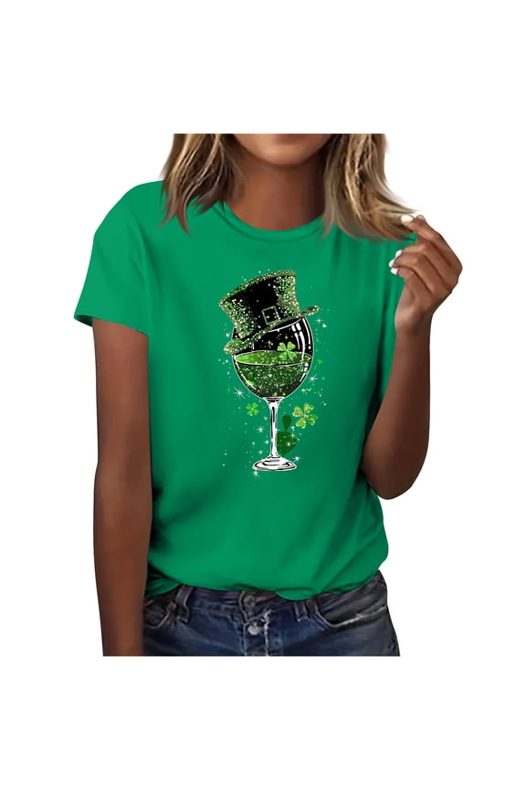 Womens St Patrick's Day T-Shirt Short Sleeve Shirt Shamrock Graphic Tee Tops Trendy Summer Clothes