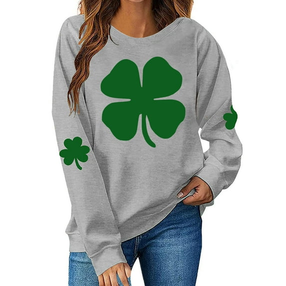 HAiming Womens St Patricks Day Sweatshirts Shamrock Print Crewneck Casual Long Sleeve Tee Tops Trendy Clothes